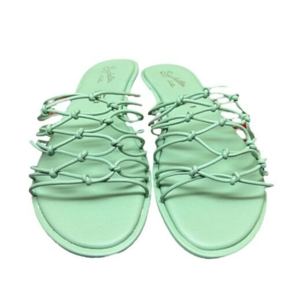 Seychelles Sandals 9‎ Green Leather Bright Slip on Seafoam Slides Strappy Spring